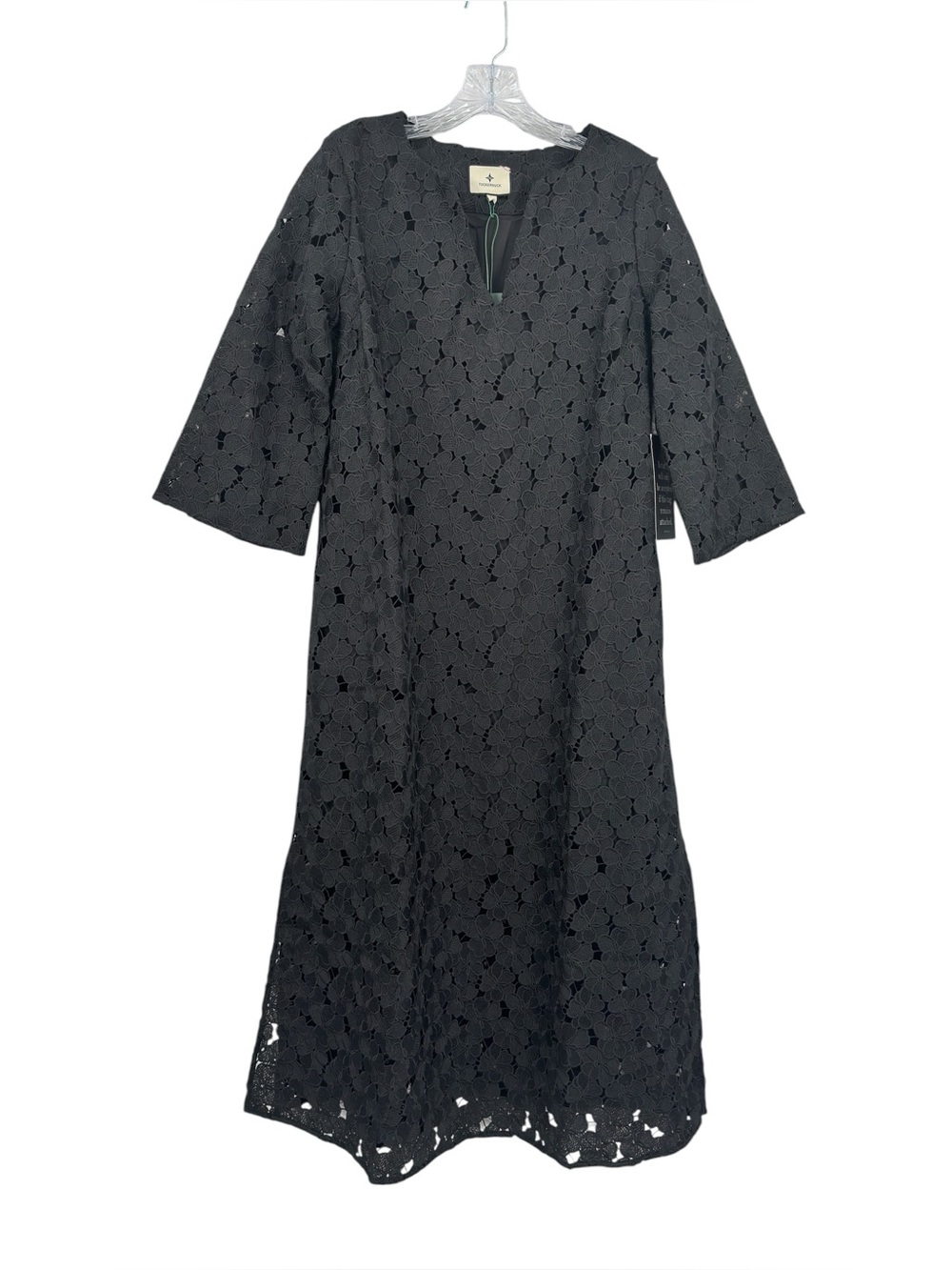 Tuckernuck Black Lace Jamie Eyelet Kaftan V-Neck Lined Pullover Midi Dress Sz S